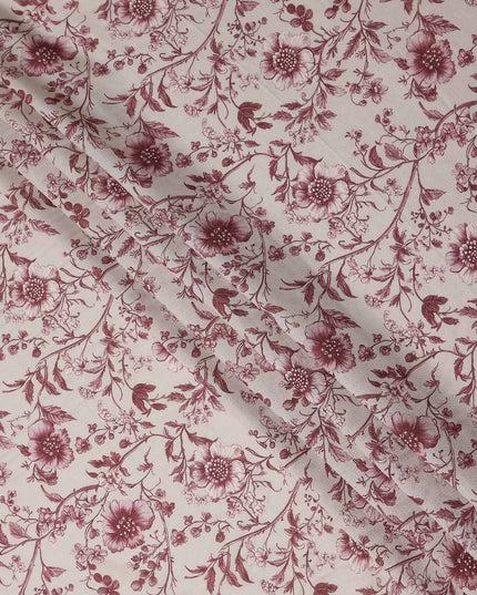 Wine Burgundy Red Floral Blended Linen Fabric 110cm