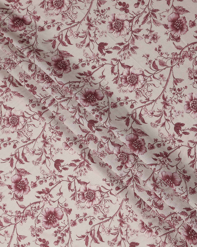 Wine Burgundy Red Floral Blended Linen Fabric 110cm