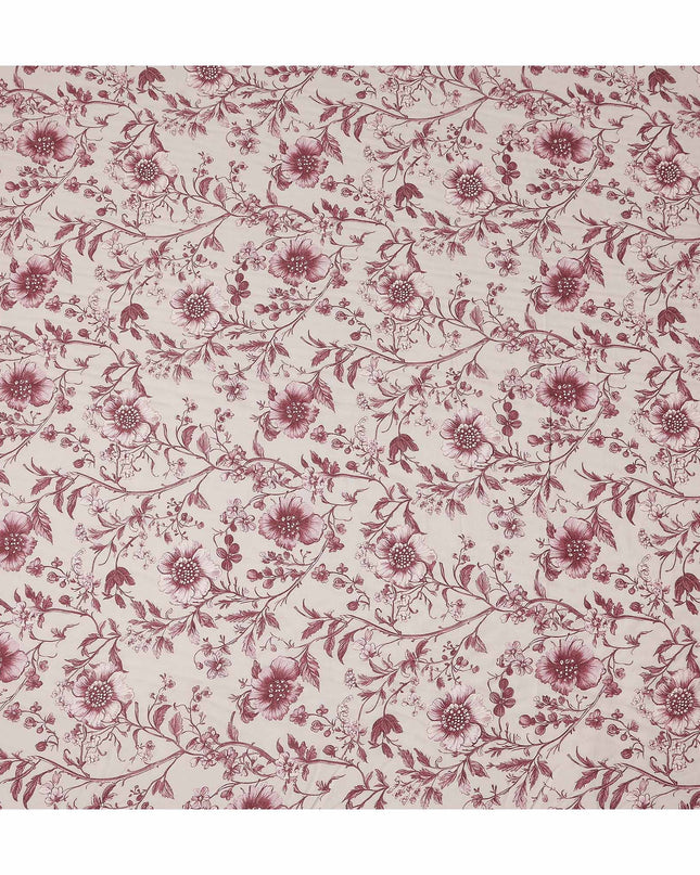Wine Burgundy Red Floral Blended Linen Fabric 110cm