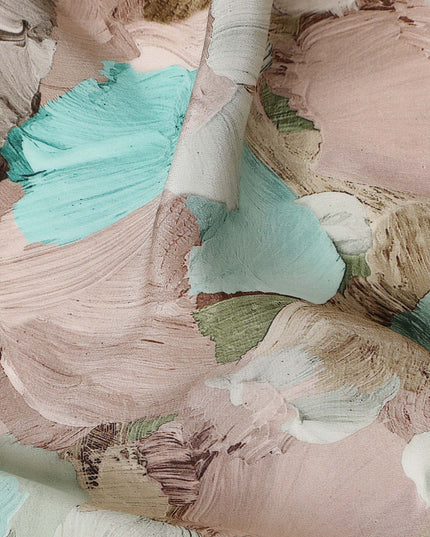 Soft Blush Beige Abstract Viscose Crepe Fabric 110cm