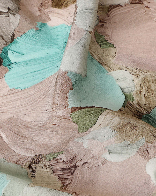 Soft Blush Beige Abstract Viscose Crepe Fabric 110cm
