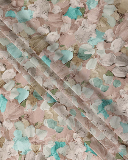 Soft Blush Beige Abstract Viscose Crepe Fabric 110cm