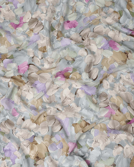Powder Blue Grey Abstract Viscose Crepe Fabric 110cm