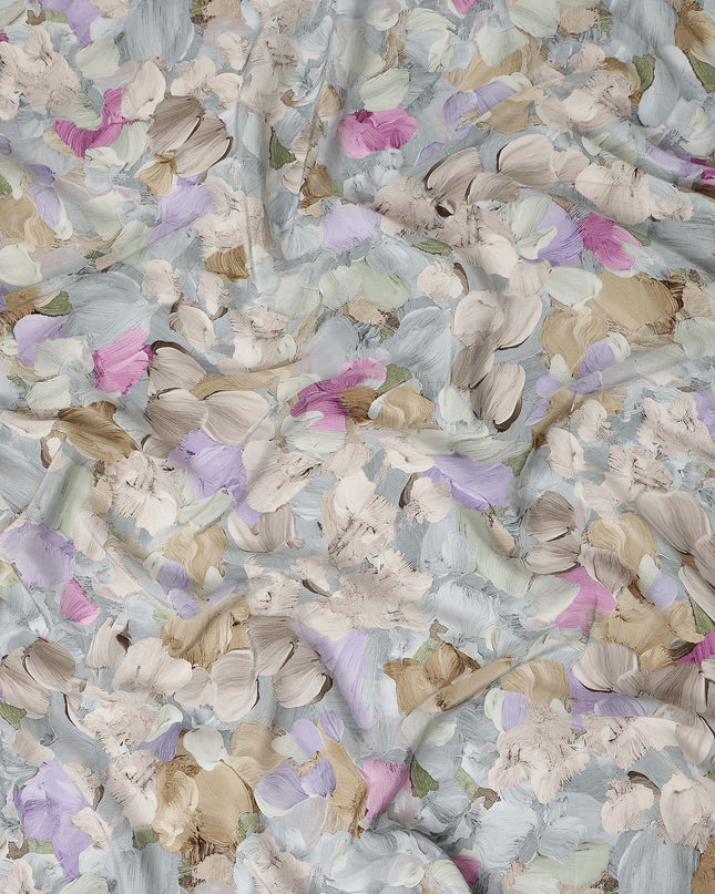 Powder Blue Grey Abstract Viscose Crepe Fabric 110cm
