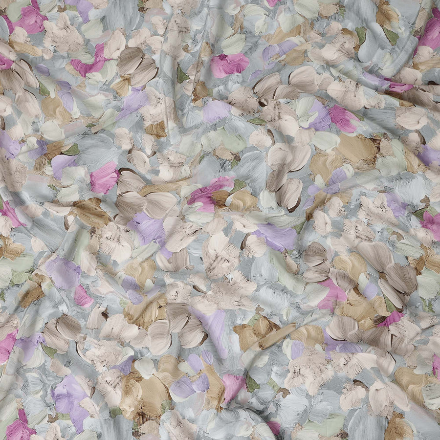 Powder Blue Grey Abstract Viscose Crepe Fabric 110cm