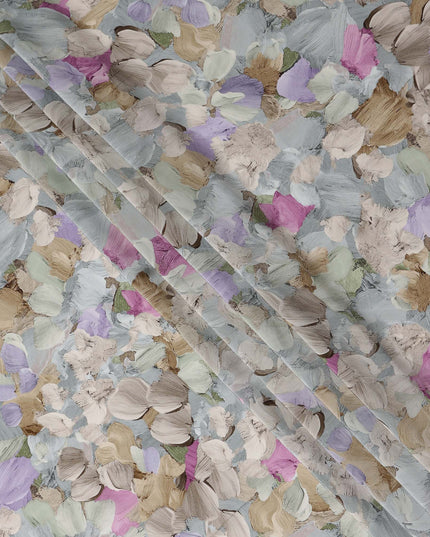 Powder Blue Grey Abstract Viscose Crepe Fabric 110cm