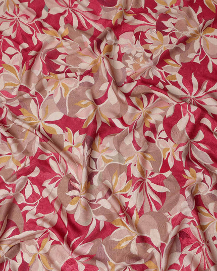 Crimson Red Leaf Print Viscose Twill Fabric