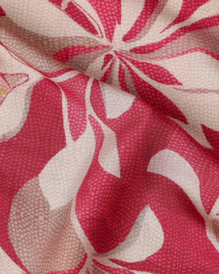 Crimson Red Leaf Print Viscose Twill Fabric