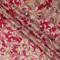 Crimson Red Leaf Print Viscose Twill Fabric