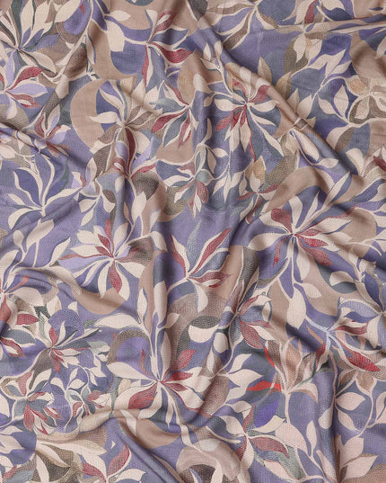 Periwinkle Blue Leaf Print Viscose Twill Fabric