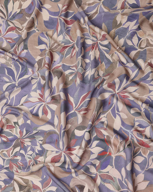 Periwinkle Blue Leaf Print Viscose Twill Fabric