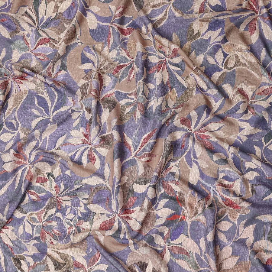 Periwinkle Blue Leaf Print Viscose Twill Fabric