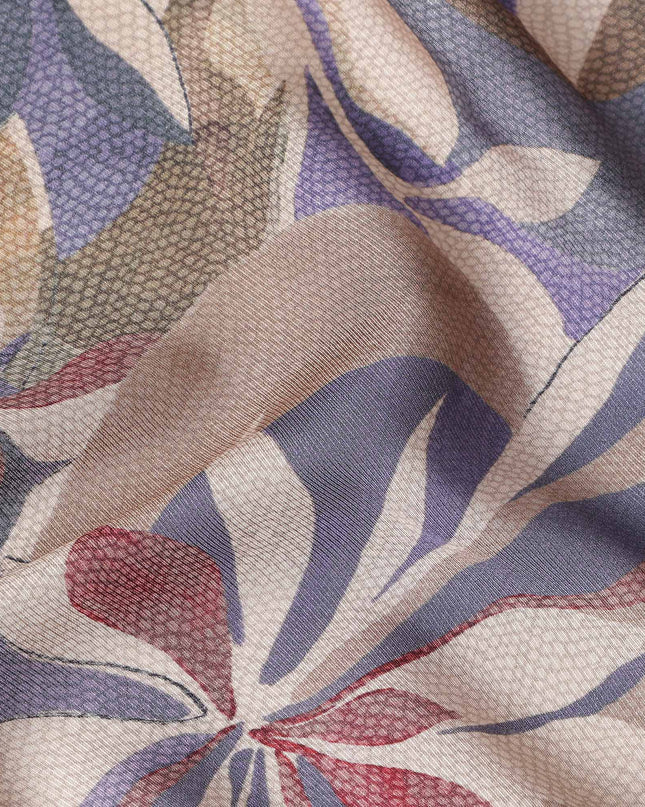 Periwinkle Blue Leaf Print Viscose Twill Fabric