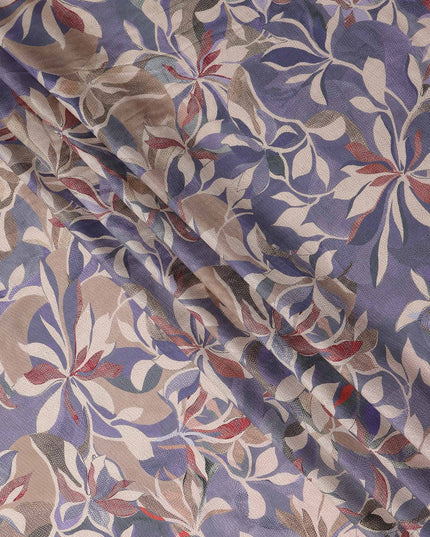 Periwinkle Blue Leaf Print Viscose Twill Fabric