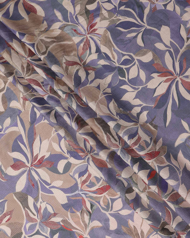 Periwinkle Blue Leaf Print Viscose Twill Fabric
