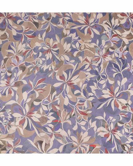 Periwinkle Blue Leaf Print Viscose Twill Fabric