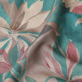 Teal Green Leaf Print Viscose Twill Fabric