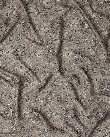 Camel Brown Paisley Print Viscose Twill Fabric