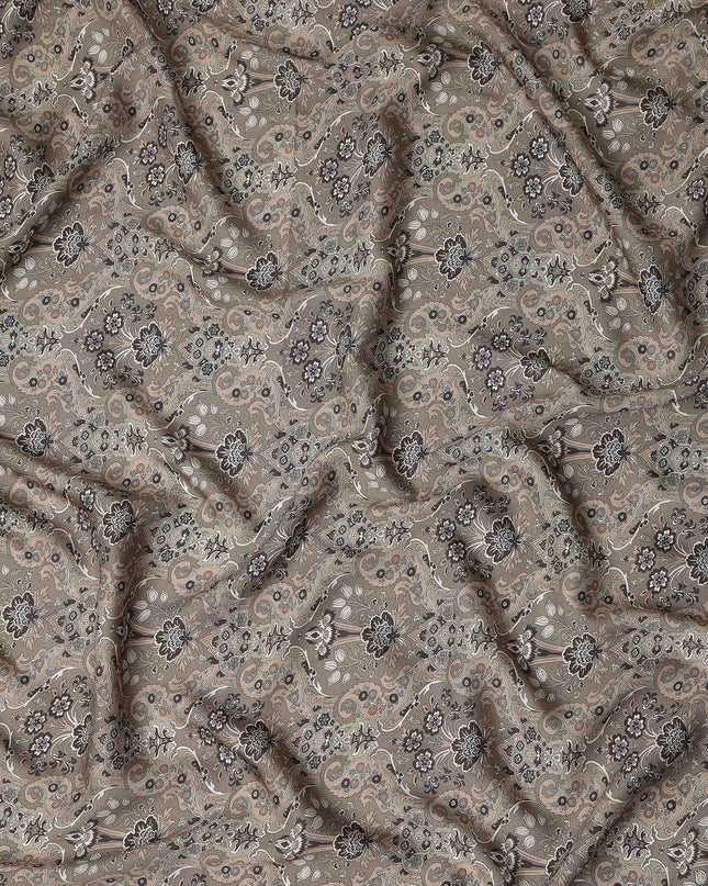 Camel Brown Paisley Print Viscose Twill Fabric