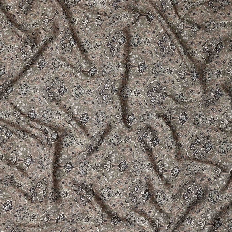 Camel Brown Paisley Print Viscose Twill Fabric