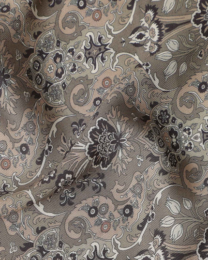 Camel Brown Paisley Print Viscose Twill Fabric