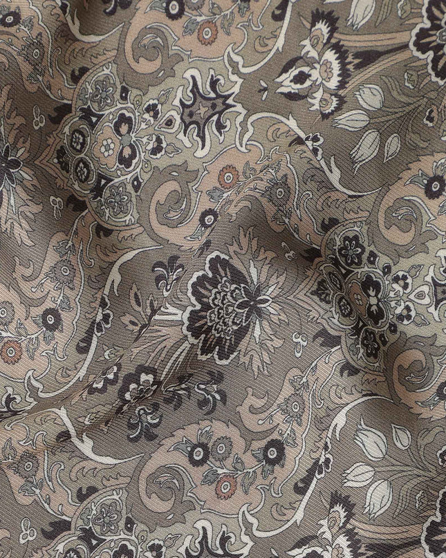 Camel Brown Paisley Print Viscose Twill Fabric