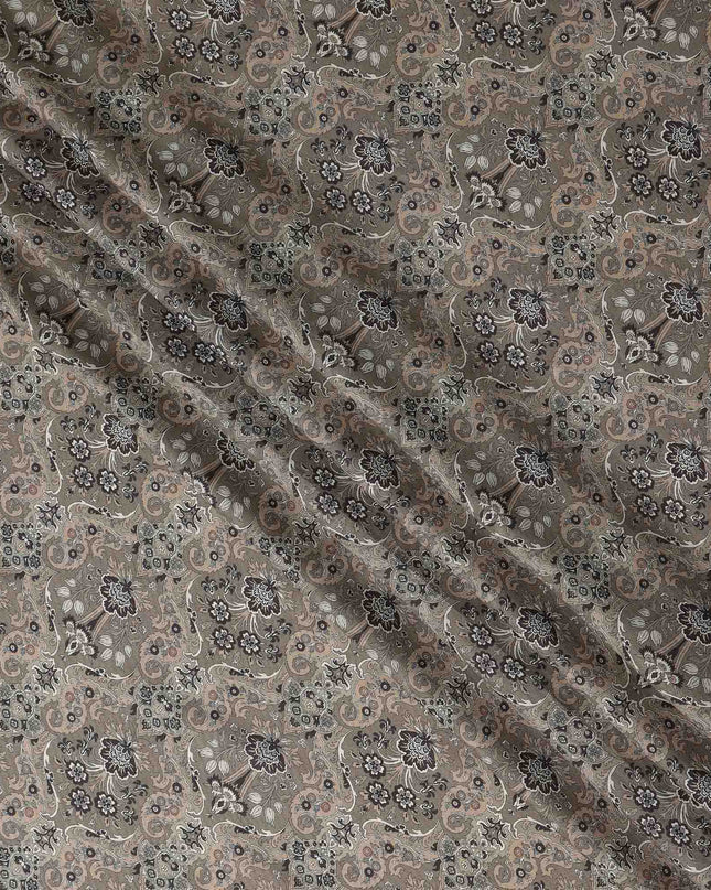 Camel Brown Paisley Print Viscose Twill Fabric