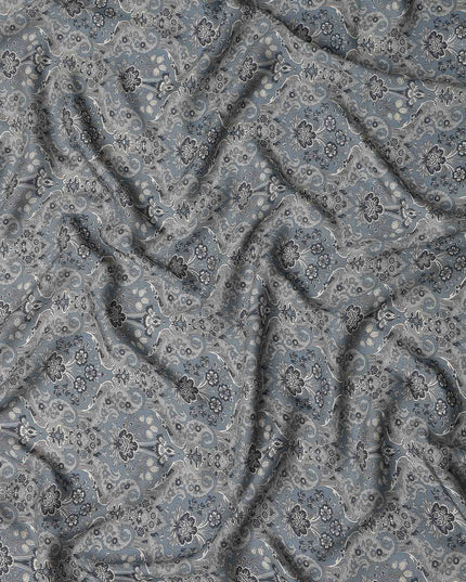 Charcoal Grey Paisley Print Viscose Twill Fabric