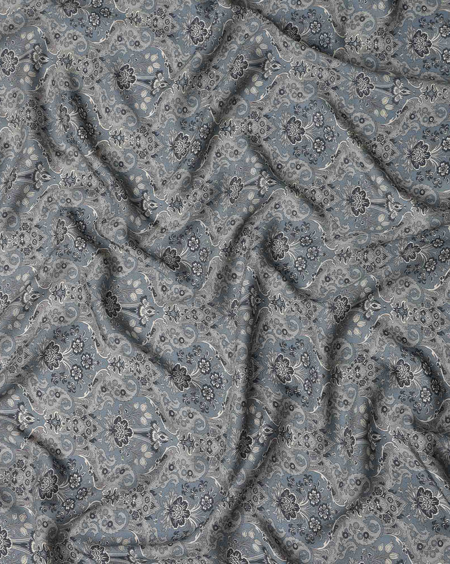 Charcoal Grey Paisley Print Viscose Twill Fabric