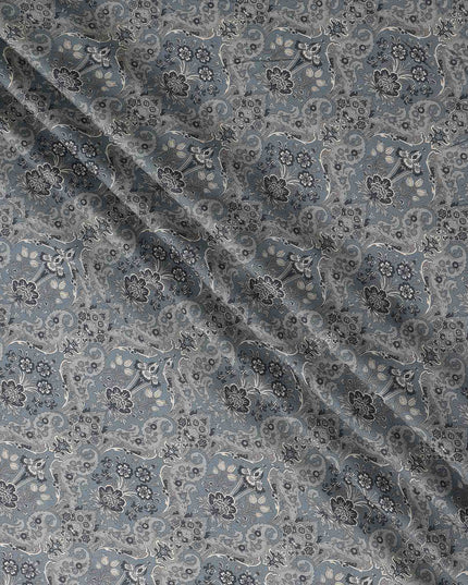 Charcoal Grey Paisley Print Viscose Twill Fabric