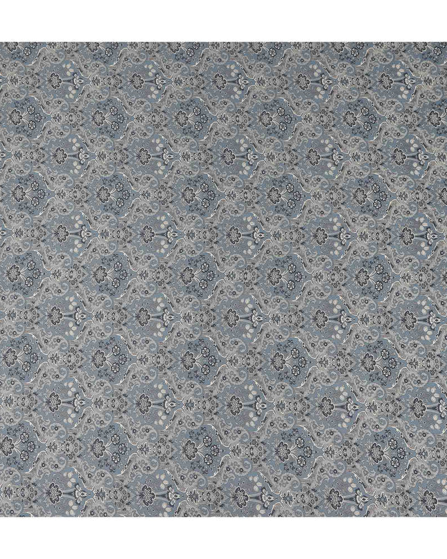 Charcoal Grey Paisley Print Viscose Twill Fabric