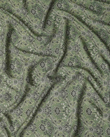 Olive Green Paisley Print Viscose Twill Fabric