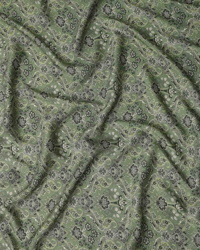 Olive Green Paisley Print Viscose Twill Fabric