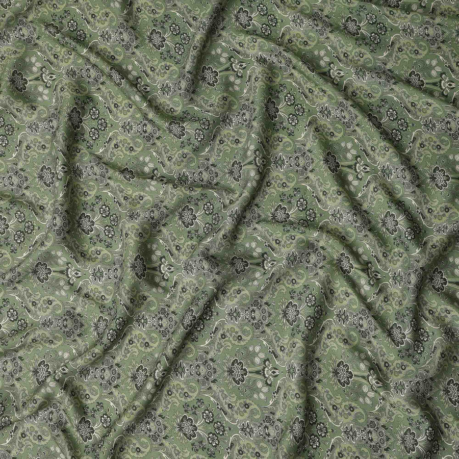 Olive Green Paisley Print Viscose Twill Fabric