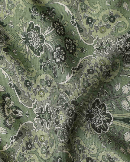 Olive Green Paisley Print Viscose Twill Fabric