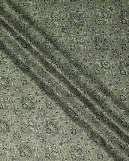Olive Green Paisley Print Viscose Twill Fabric