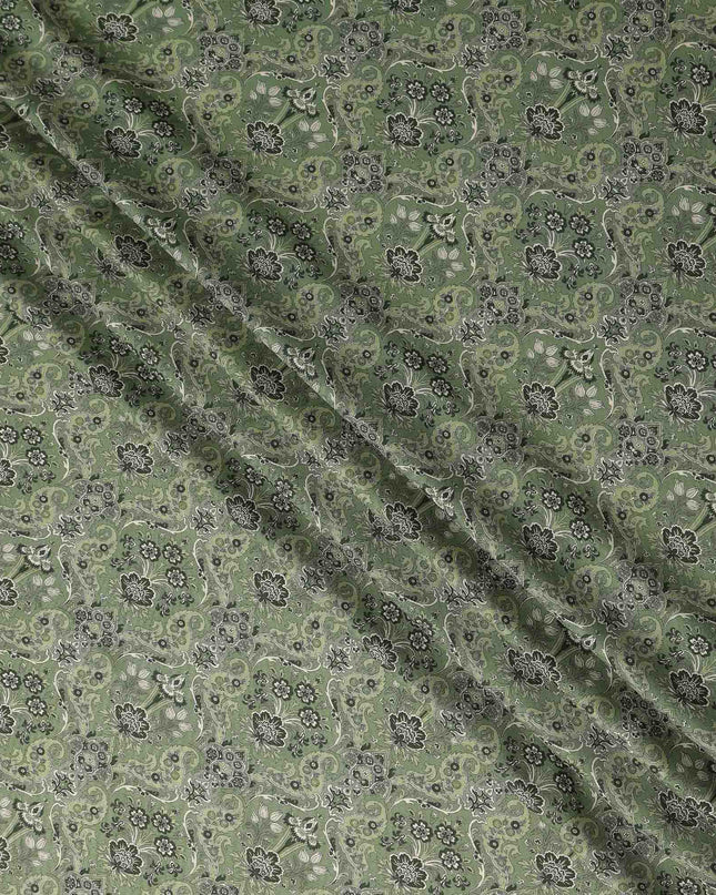 Olive Green Paisley Print Viscose Twill Fabric