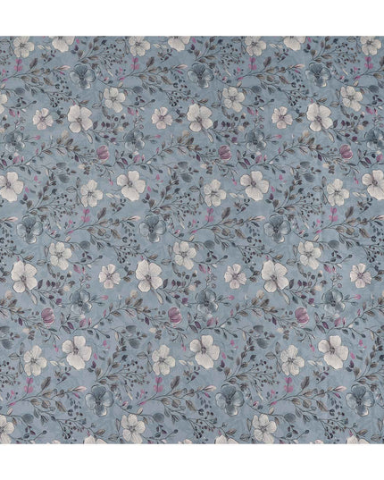Dusty Blue Floral Print Viscose Twill Fabric