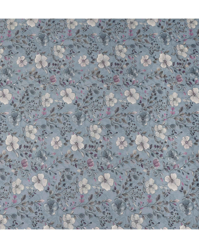 Dusty Blue Floral Print Viscose Twill Fabric