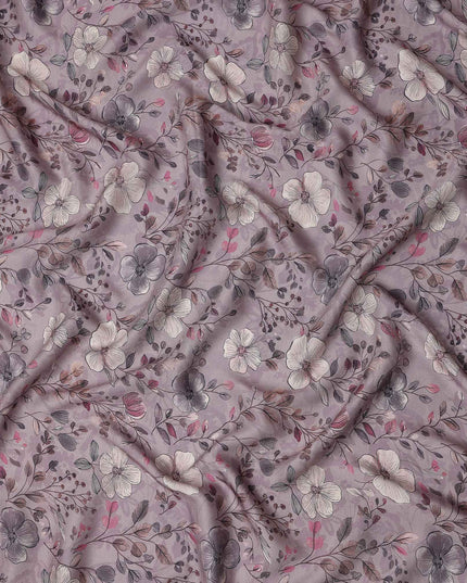 Mauve Taupe Floral Print Viscose Twill Fabric