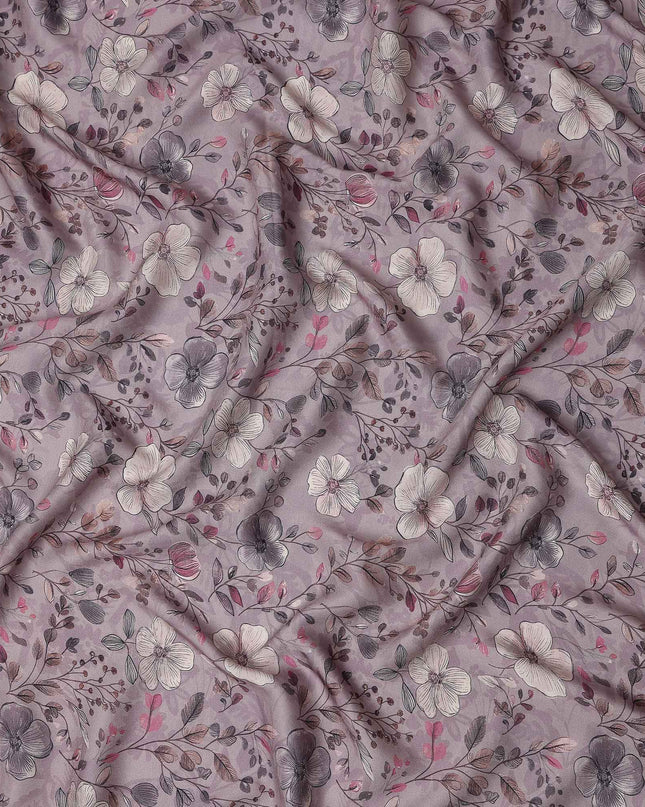 Mauve Taupe Floral Print Viscose Twill Fabric