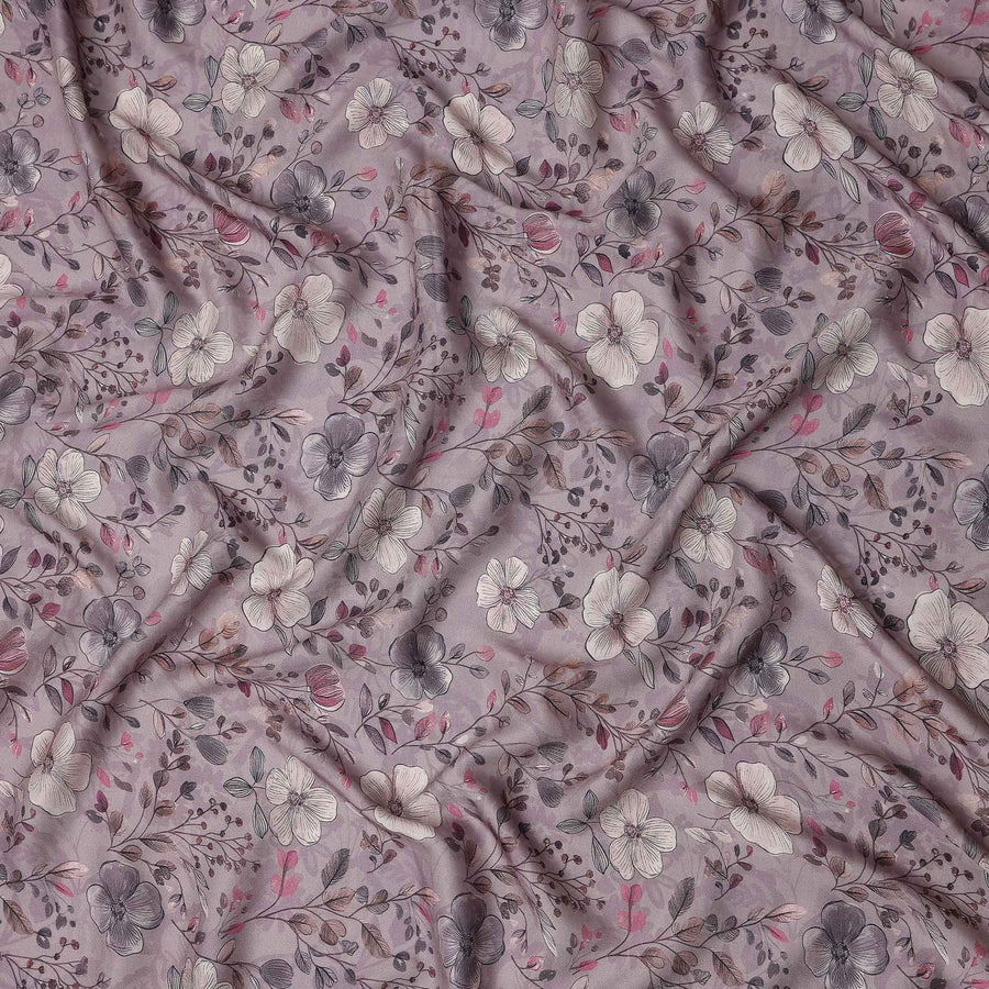 Mauve Taupe Floral Print Viscose Twill Fabric