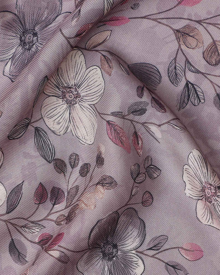 Mauve Taupe Floral Print Viscose Twill Fabric