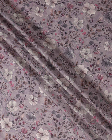 Mauve Taupe Floral Print Viscose Twill Fabric