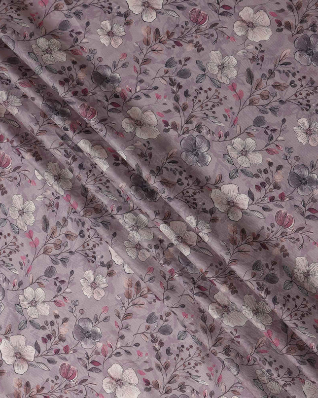 Mauve Taupe Floral Print Viscose Twill Fabric