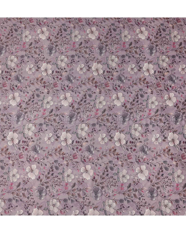 Mauve Taupe Floral Print Viscose Twill Fabric
