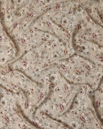 Sandy Beige Floral Print Viscose Twill Fabric