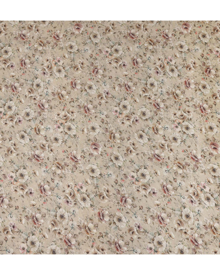 Sandy Beige Floral Print Viscose Twill Fabric