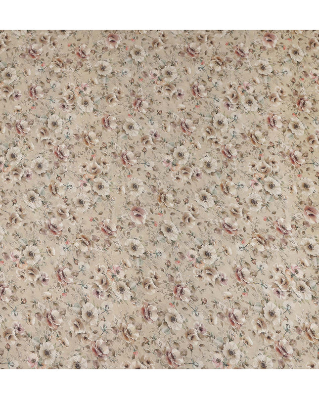 Sandy Beige Floral Print Viscose Twill Fabric