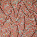 Coral Orange Leaf Print Viscose Twill Fabric